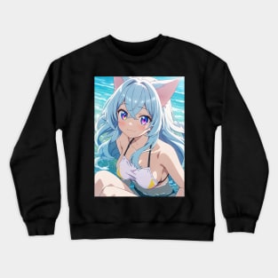 Anime Girl Beach Day Crewneck Sweatshirt